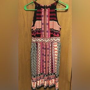 Roz & Ali sleeveless halter-style dress feature a colorful Aztec geometric print